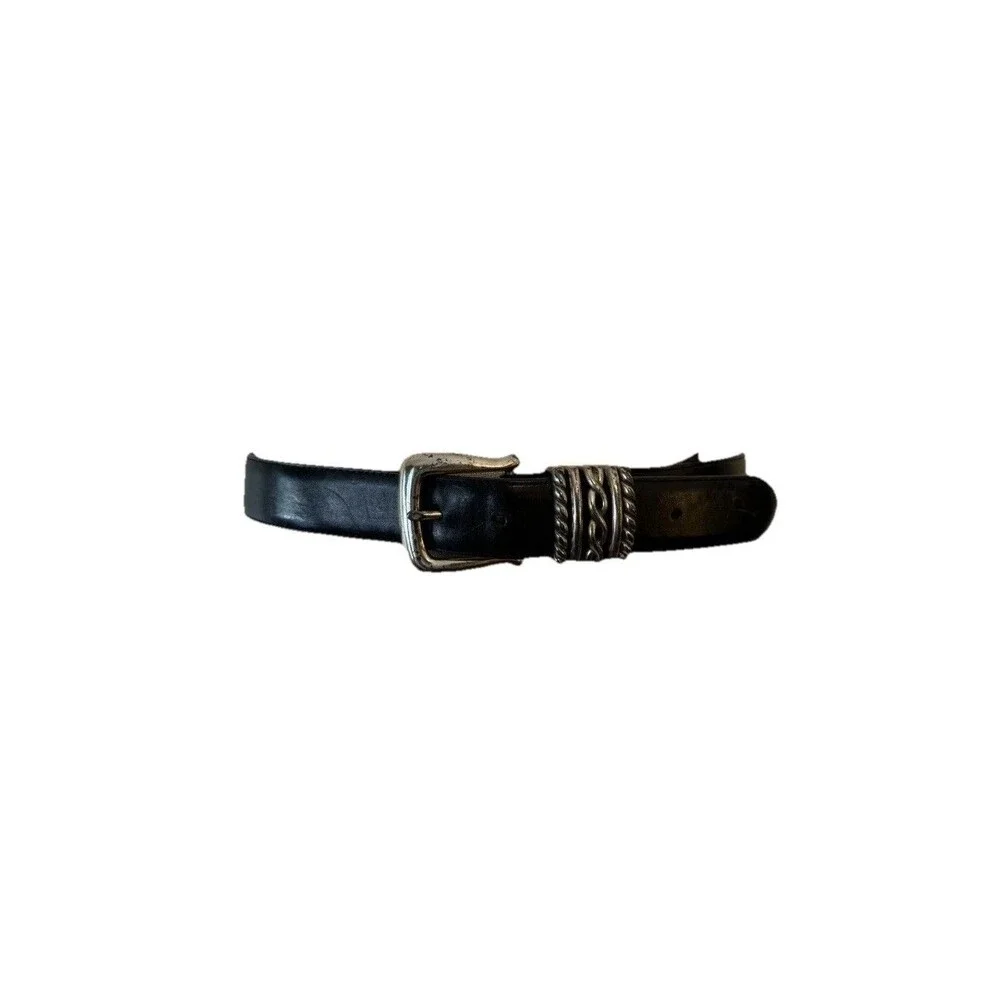 Vintage 1995 Brighton Belt Black Smooth Leather Silver Plate Buckle Large USA